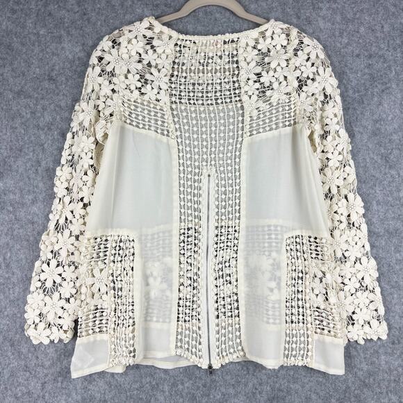 Latiste Top Womens Small Ivory Floral Crochet Lace Sheer Fairy Romantic Whimsy - Picture 12 of 16